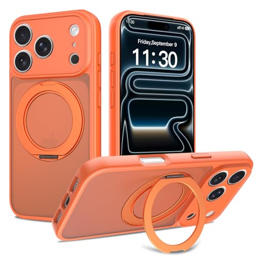 Image of Magnetic Case for iPhone 17 Pro With Magnetic Ring Stand, [Compatible with Magsafe] [Military Grade Drop Protection] Shockproof Phone Cover for iPhone 17 Pro Full Camera Protection 6.3 inch Orange