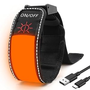 LED Armband for Running, Rechargeable Running Lights for Runners, 1 Pack Glow in the Dark LED Wristband for Sports Events, Reflective Gear Light Up Armbands for Night Safety (Orange)