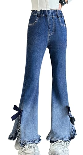Happy Cherry Flare Jeans for Girls - Girl's Y2K Bow Bell Bottom Kids Jeans Bell Bottoms Pants for Girl Skinny Pockets