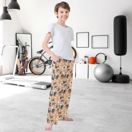 Boy's Pj Pants Happy Dog Face Lounge Bottoms Elastic Waist Kids Joggers with Pockets Size 6-14 6