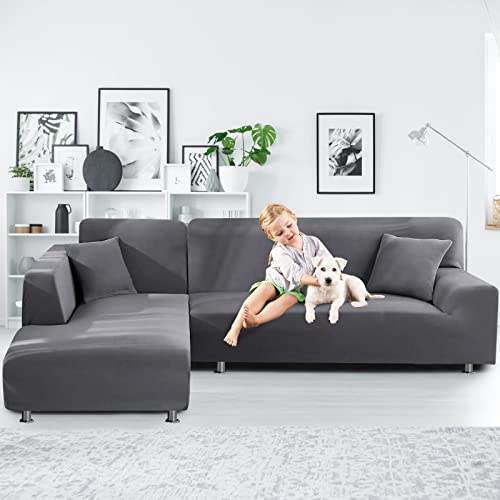 La Meack Sectional Couch Covers, Super Stretch L Shape Sofa Covers With 2Pcs Pillowcases, Washable Slipcovers Protector For Dog Cat Pets Kids Children (3 Seat Sofa + 3 Seat Chaise, Light Grey) #TOP1