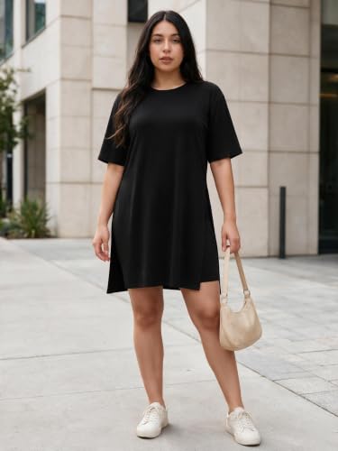 Image of AXOSY Women Plus Size 2 Piece Outfits Short Sleeve Tunic Tops and Skinny Biker Shorts Sets Tracksuits