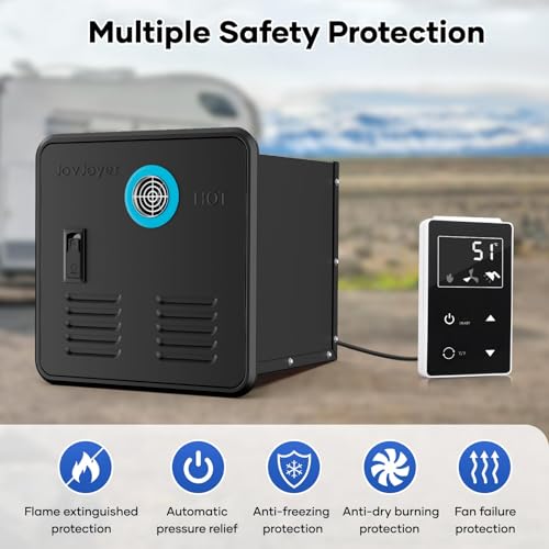 Image of RV Tankless Water Heater, 55,000 BTU On Demand Instant Hot Water Heater with 15 x 15 inches Door, Remote Controller and Front Water Outlet, Gas RV Water Heater
