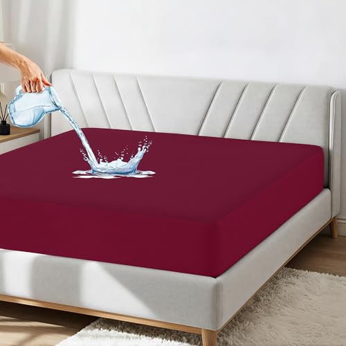 Image of GADDA CO Waterproof Cotton Mattress Protector for King Bed | Smooth, Ultra-Soft Fabric with Breathable & Skin-Friendly Fitted Cover| King Size 72x84 in (6x7 ft, Fits 10 inch Depth, Beetroot)