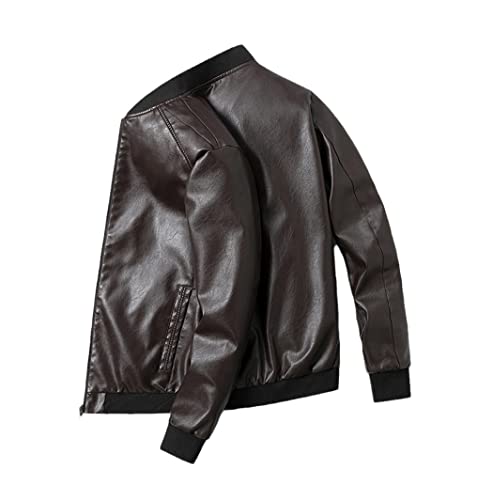Veste en cuir synthétique café XXL pour homme au style bomber et coupe ajustée
