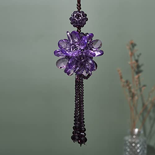Image of Crystal Flower Ball Car Pendant Lucky Car Mirror Hanging Ornament Crystal Suncatcher Hanging Charm Auto Interior Decoration, Purple
