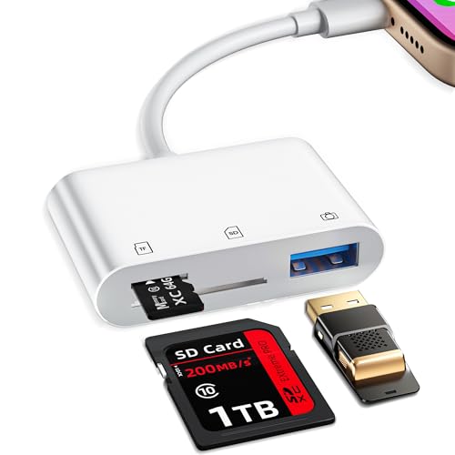 SD Card Reader for iPhone, Memory Card Veiwer Support SD and TF Card, USB Digital Camera Adapter for Lightning Devices Compatible with iPhone 13 12 11 and More by Bwttcb - Used condition - US$12.46