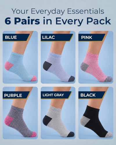 Image of Pembrook Ankle Diabetic Socks for Women & Men | 6 Pairs | Wide Non Binding Socks Quarter Length | Edema Neuropathy Socks