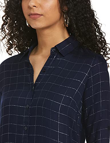 Image of Easybuy Women's Crepe A-Line Below The Knee Casual Dress (AU21SR21LS Blue XXL)