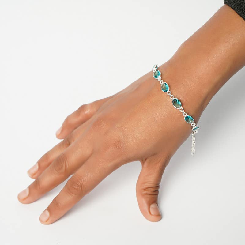Miniatura 2 de Blue Topaz Stone Bracelet, Link Adjustable Bracelet, Silver Overlay Bracelet, Gemstone Bracelet, Handmade Jewelry, bezel Bracelets, Gift For her,