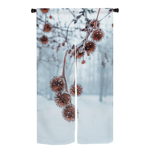 Qinunipoto 暖簾 冬 植物柄 シンプル風 のれん 幅85cm丈150cm インテリア 出入り口 目隠し おしゃれ すだれ 遮光 部屋 間仕切りカーテン 門カーテン ポリエステル製 オーダー可 簡単取付 四季兼用