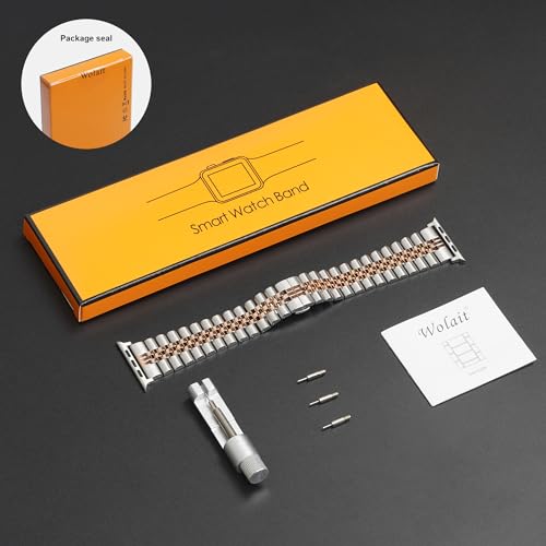 Wolait Compatible with Apple Watch Bands 42mm (Series 11 10 )41mm 40mm 38mm, Stainless Steel Heavy iWatch Bands with Butterfly Folding Clasp Link Bracelet for Series 9/8/7/6/5/SE3/2/1 Women Men,Silver/Rose Gold