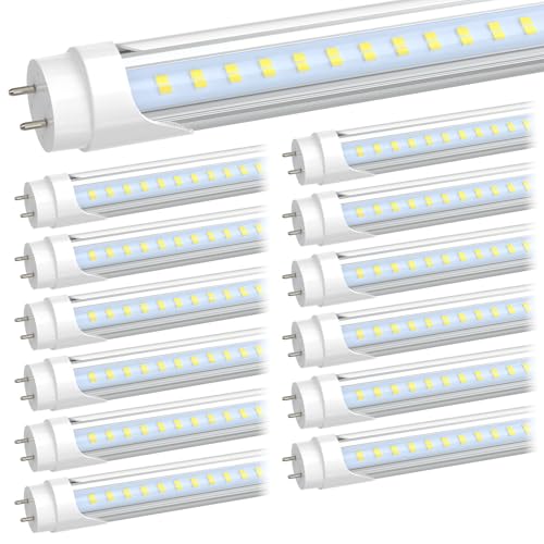 JESLED 4FT LED T8 Type A+B Tube Lights, 28W(80W Equivalent), 4060LM, 6500K, Single or Double End Powered, Plug and Play or Ballast Bypass, 4 Foot T10 T12 Fluorescent Bulbs Replacement, Clear(12-Pack)