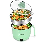 Hot Pot Electric With Steamer,Rapid Ramen Cooker,1.8L Mini Portable Self Heating Electric Pot For Cooking Noodles Oatmeal Pasta,Shabu Shabu Hotpot Pot Electric Dorm Lazy Pot,Non-Stick Green