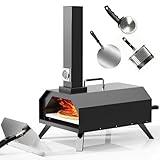 Pizza Oven Outdoor With a Thermometer, Portable Pellet Pizza Stove Wood Fired Stainless Steel Pizza Maker for Backyard or Outside Camping, Pizza Stone(11.25inch*11.25inch)