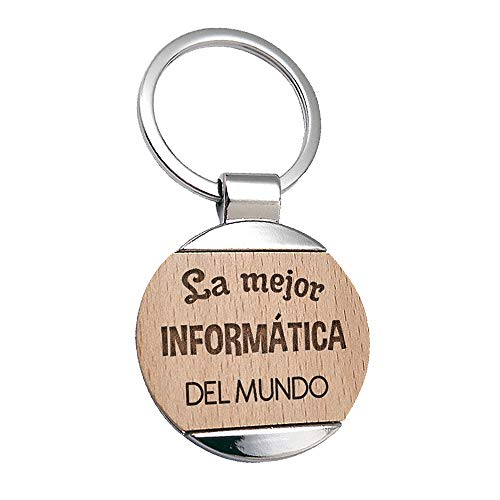 Llavero Informatica La Mejor Informatica del Mundo   Llavero de Metal Grabado en Madera   Regalo para Informaticas Personalizado