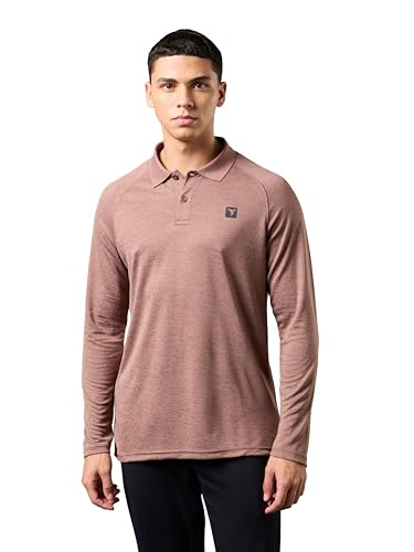 Image of TECHNOSPORT Mens Slim Fit Self-Design Full Sleeve Polo T-Shirt with Double Cool, SPF50+ Proerties for Gym, Workout and Regular Use