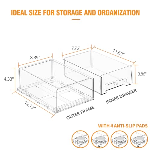 2 Pack Stackable Storage Drawers - Clear Refrigerator Drawers for Refrigerator Organizers and Storage, Acrylic Fridge Dr - Additional View