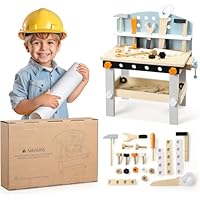 Navaris Wooden Tool Bench - Toddler Tool Set Kits for Kids - Montessori Wooden Construction Toys - Tool Bench for Toddlers & Kids Age 3Y+ - 49 x 45 x 29.5cm (19.3 x 17.7 x 11.6)