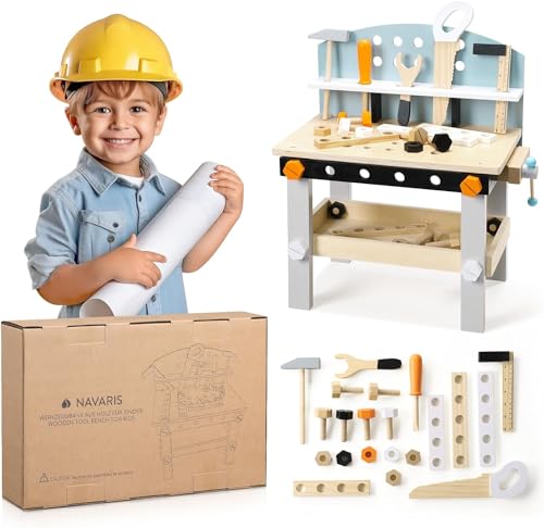 Navaris Banco Lavoro Bambini Legno - Banchetto Set Attrezzi da Lavoro Giocattolo - Banco da Falegname Gioco - Tavolo...