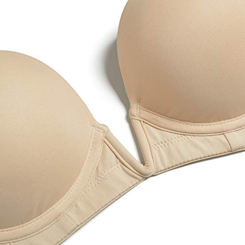 Upushall Women's Deep Plunge V Bra Push Up Padded Low Cut Multiway Convertible Underwire Bras With Clear Strap Beige40D #TOP5