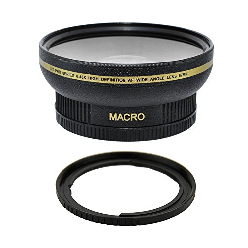 Kit 67MM Objectif Grand Angle 0,43x avec Fixation Macro Inclut Housse et Couvercles d'objectif + Anneau Adaptateur pour Filtres et Canon SX50 SX30 SX60