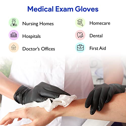 Disposable Black Nitrile Gloves Large, 200 Count -Heavy Duty 4 Mil Thick -Powder Free, Rubber Latex Free, Medical Exam Grade #TOP1