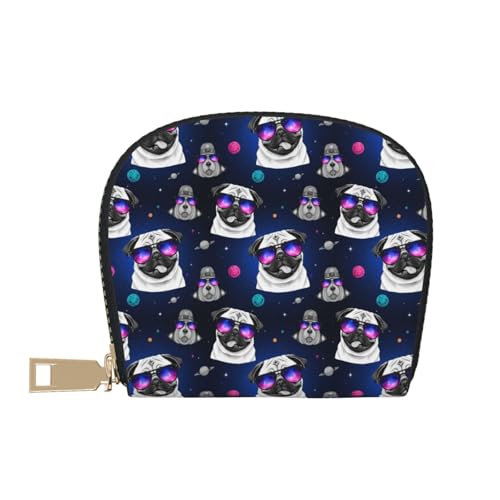 Galaxy Pug With Cool Glass Leather Credit Card Holder Zipper Wallet With 12 Card Slots Small Leather Zipper Card Case Wallet2