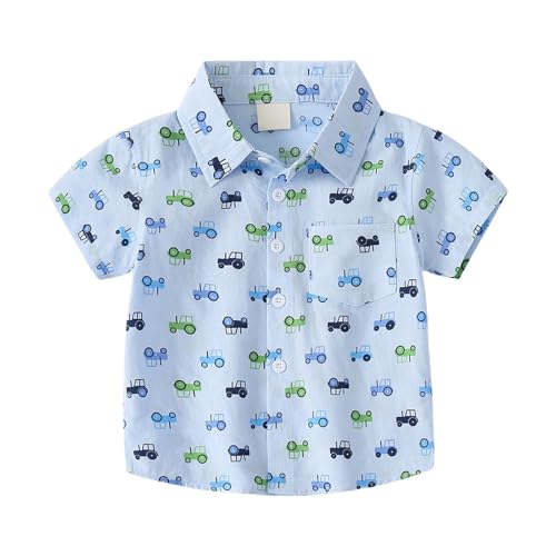Toddler Boys Button Down Short Sleeve Shirt Car Graphic Tees Baby Cute Tops for Kids Cotton School Shirt Summer Clothes
