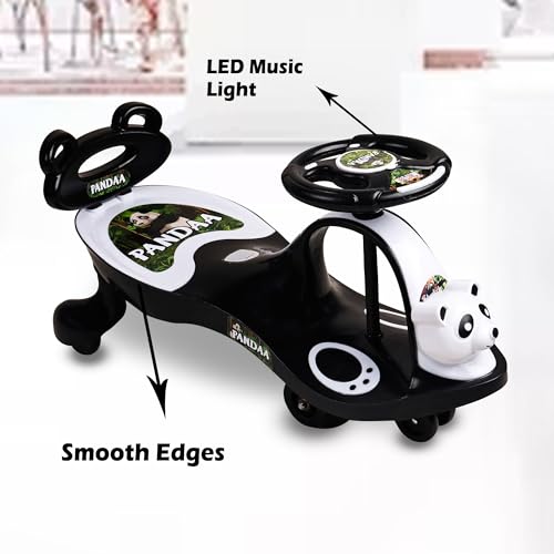 Image of Santoz Baby Panda Face Magic Car | Ride on Baby Car | Kids Push car | Swing Car | Comfortable Seats with Streeing Light and Music and with Back Support Swing car | Kids Age 3+ (Panda Face Black)