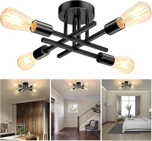 Reviews de Lamparas de techo los preferidos por los clientes. 44 Dopwii Lampara de Techo moderna,Sputnik Candeliers 4 luces,Lámpara colgante de montaje semiempotrado,Luz de techo para lámpara de hogar,comedor, dormitorio y cocina (Negro)