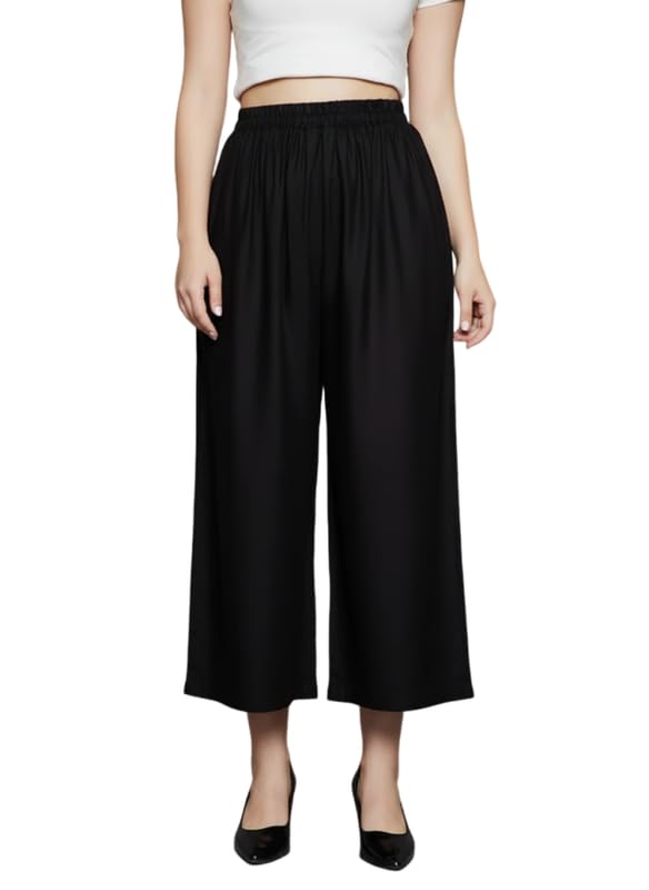 Image of Super Soft Viscose Rayon Flared Palazzo Pants for Women Stylish Wide Leg Straight Relaxed Fit Casual Ethnic Office Wear