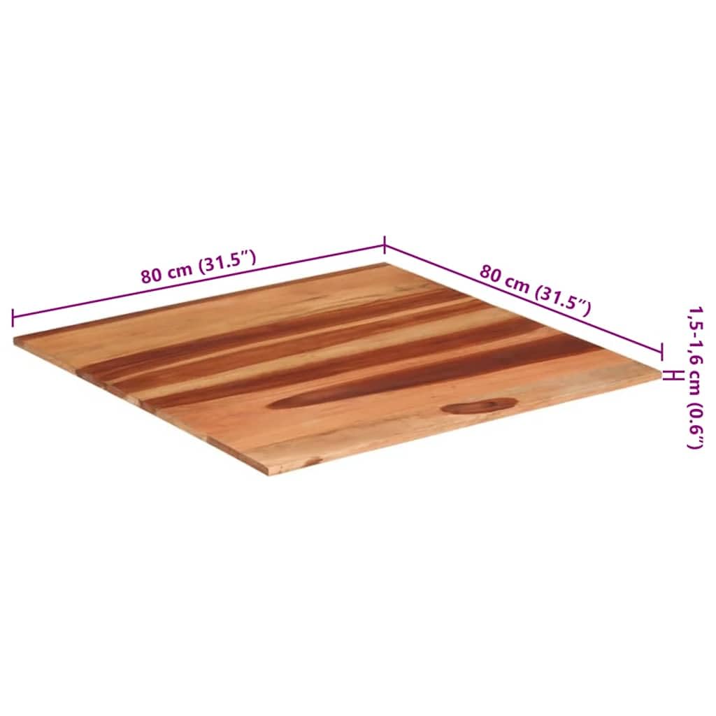 vidaXL Tischplatte Massivholzplatte Holzplatte Ersatztischplatte Holz Platte für Tisch Esstisch 15-16 mm 80x80 cm Massivholz Akazie
