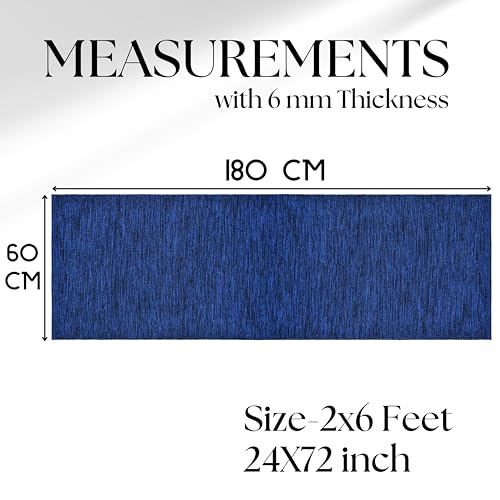 Image of Pure Cotton Yoga Mat for Women and Men, Size- 60x180 cm (2x6 feet), Handloom Woven with 6 mm Thick, Strong Anti-Slip Backing, Eco-Friendly (Blue)