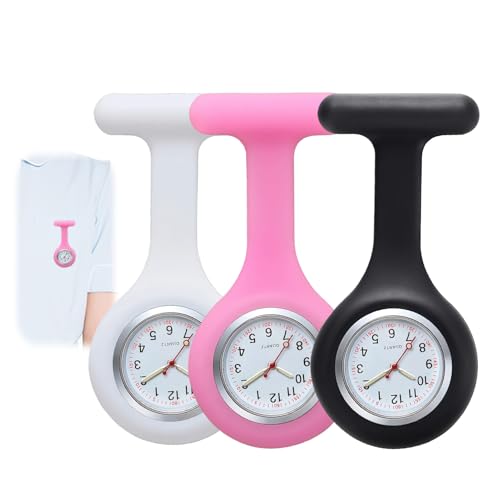 Funver 3 Pièces Infirmière Montre Broche en Silicone avec Broche Sécurisée, Montres Trotteuse à Gousset pour Aides Soignantes et Étudiants Infirmiers,...