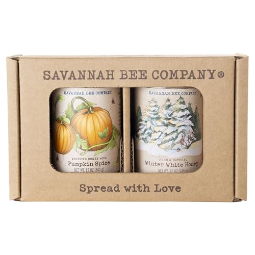 Savannah Bee Whipped Honey Gift Set - 12 oz Gourmet Honey Duo Set (12 Oz, Pumpkin and Winter White)