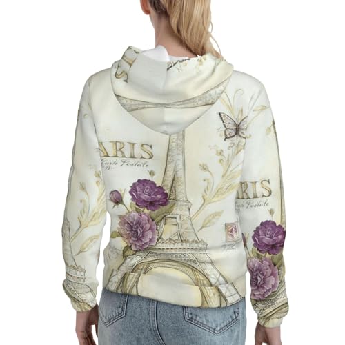 Pull à capuche Tour Eiffel avec grande poche kangourou et cordon ajustable - 4