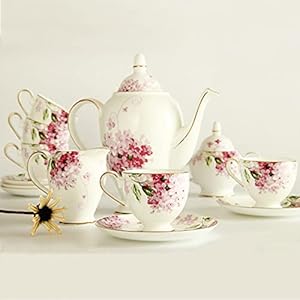Porcelain Tea Sets British Vintage Flowers Coffee Cups and Saucers Tea Coffee Cup Sets, Tea Service for 6 Luxury Bone China Tableware