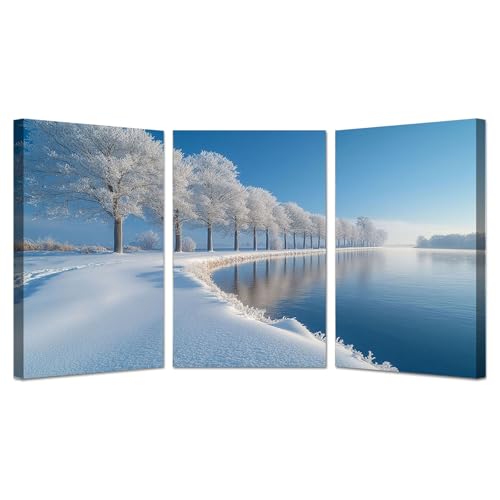 Tableau Paysage d'Arbres au Bord du Lac Encadrée Toile Premium