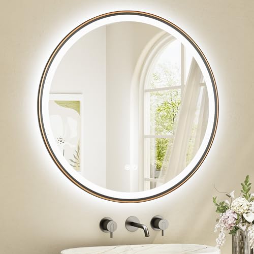 TETOTE Round Led Oil Rubbed Bronze Bathroom Mirror 30 Inch