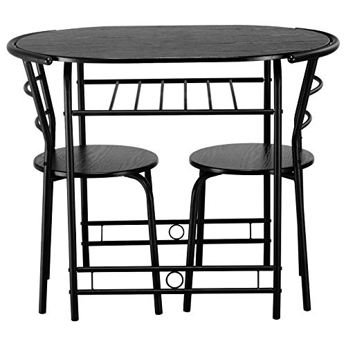 Giantex Eetkamermeubelset met plank, keukentafel van hout en staal met 2 stoelen, modern (zwart) - Image 3