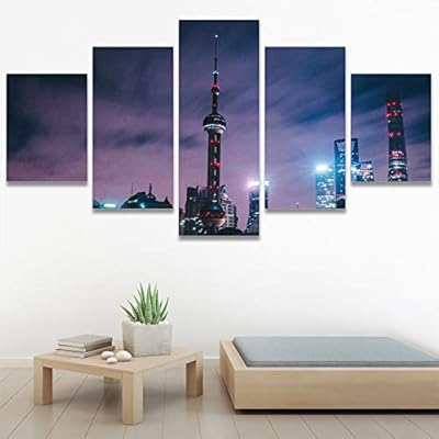 SIGNWIN 5 Panel Canvas Wall Art City Illuminations...