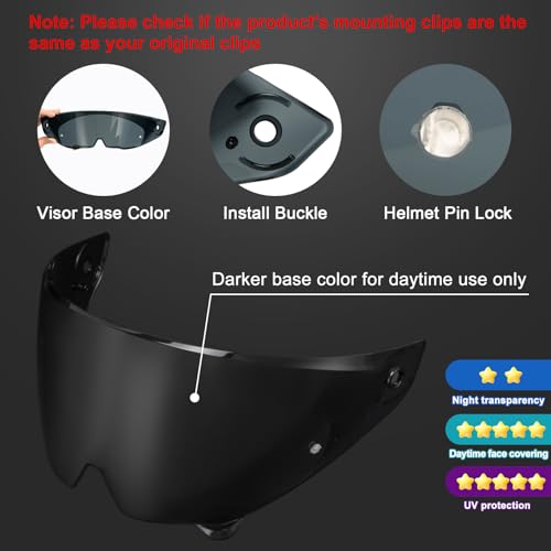 Image of PSLER Shatterproof Motorcycle Helmet Visor for Atlas 3.0 4.0,Deep Black | Impact-Resistant ,UV400 Protection, Motorcycle Tinted Face Shield for Atlas 3.0 4.0,Visor Replacement