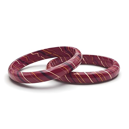 Image of Traditional Rajasthani Lac Bangles for Women and Girls, Jaipuri Lahariya Design Lakh Lah Kada, Multicolor Striped Pattern, Red Green Maroon Sky Blue Pink Purple Yellow Grey Set of 2