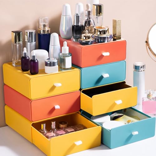 RETON 6 Stück Aufbewahrungsbox mit Schubladen, Stapelbare Schubladenbox, Schreibtisch Organizer Schubladen, Desk Organizer Box für Zimmer, Büro, Badezimmer (3 Farben)