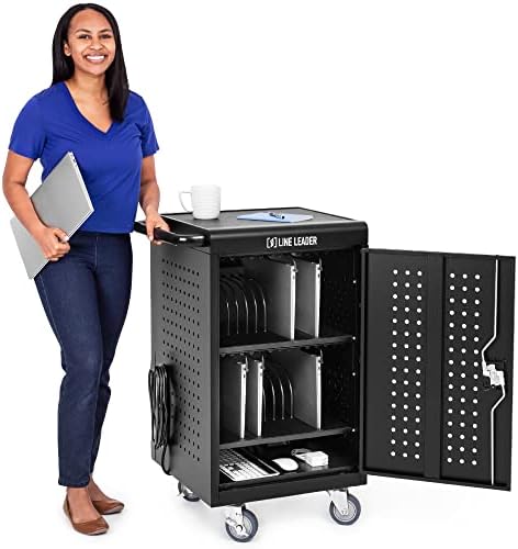 Line Leader 30 Unit Mobile Charging Cart with Locking Cabinets | UL Safety-Certified Charging Station for 30 Tablets, Laptops or Chromebooks | ANSI/BIFMA Standard Laptop Cart & Classroom Storage Cart