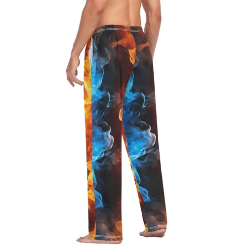 Men's Pajama Pants Blue and Yellow Fire Sleep Pajama Lounge Pant with Pockets, Elastic Waistband 5