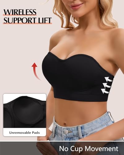 Image of Strapless Bra for Women Bandeau Bras Seamless Wireless Padded Tube Top T Shirt Bra
