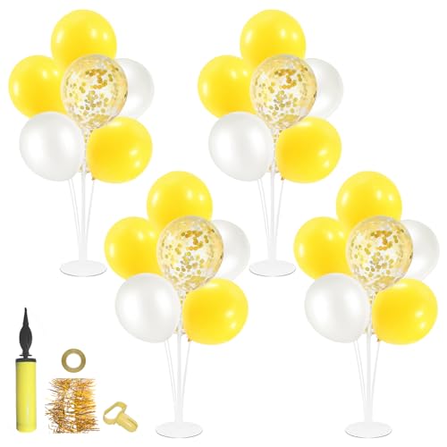 Image of ZJDHPTY 4Set Yellow and White Balloon Stand Table Centerpiece Party Decor | Sunflower Daisy Bee Birthday Baby Shower Bridal Shower Engagement Wedding Spring Summer Backyard Party Decorations