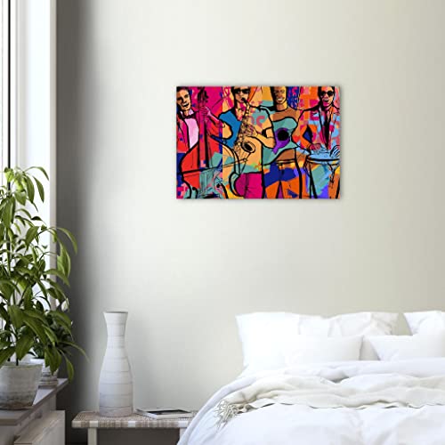 Décoration murale musicale avec instrumentalistes colorés sur toile encadrée 50x70 cm